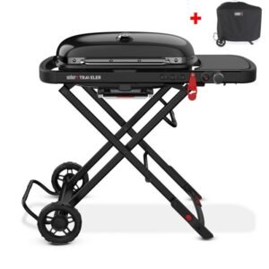 Weber Gasgrill Traveler Campinggrill, Stealth Edition, inklusive Abdeckhaube